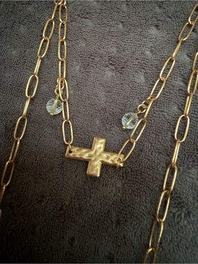 Katia Designs Gold-Tone Cross Pendant Layered Necklace